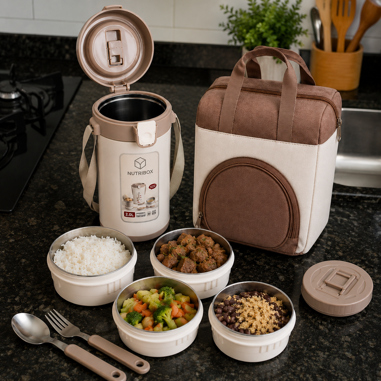 Marmita Térmica NutriBox 2L com 4 Compartimentos