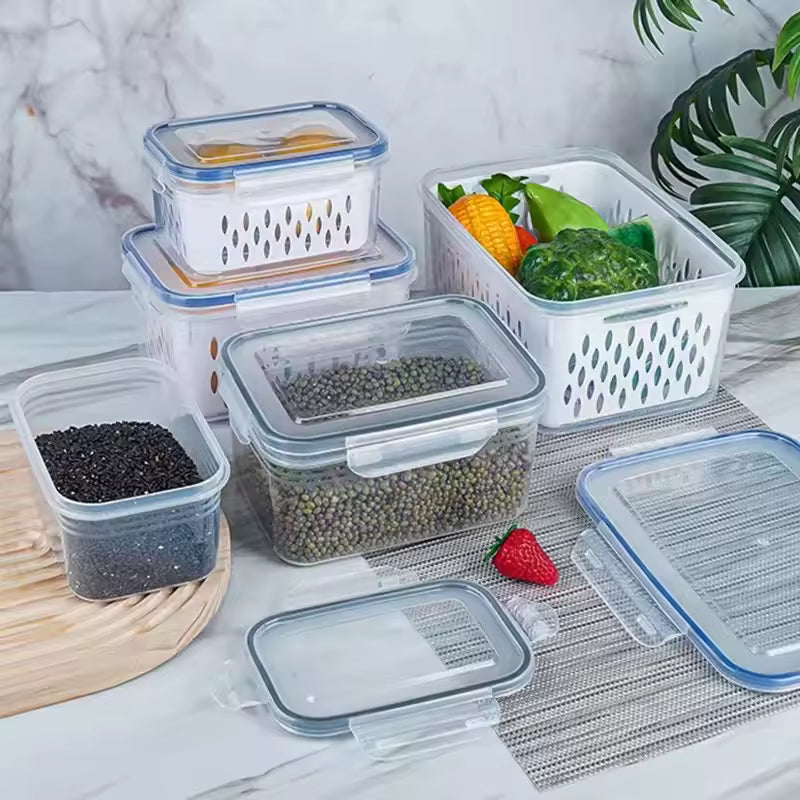 Caixa de Armazenamento com Drenagem para Frutas e Vegetais