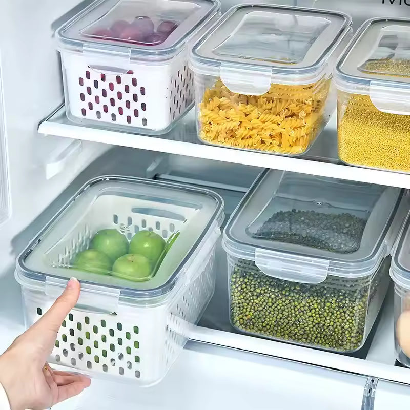 Caixa de Armazenamento com Drenagem para Frutas e Vegetais