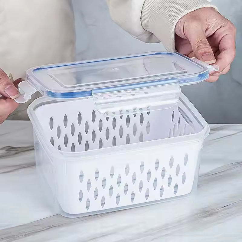Caixa de Armazenamento com Drenagem para Frutas e Vegetais